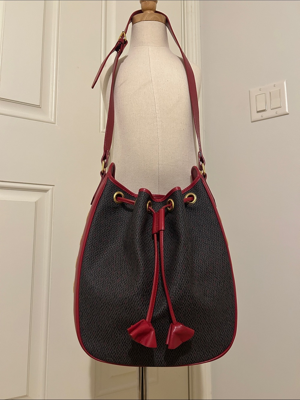 YSL Leather Black & Red Bucket Bag- Gorgeous!!